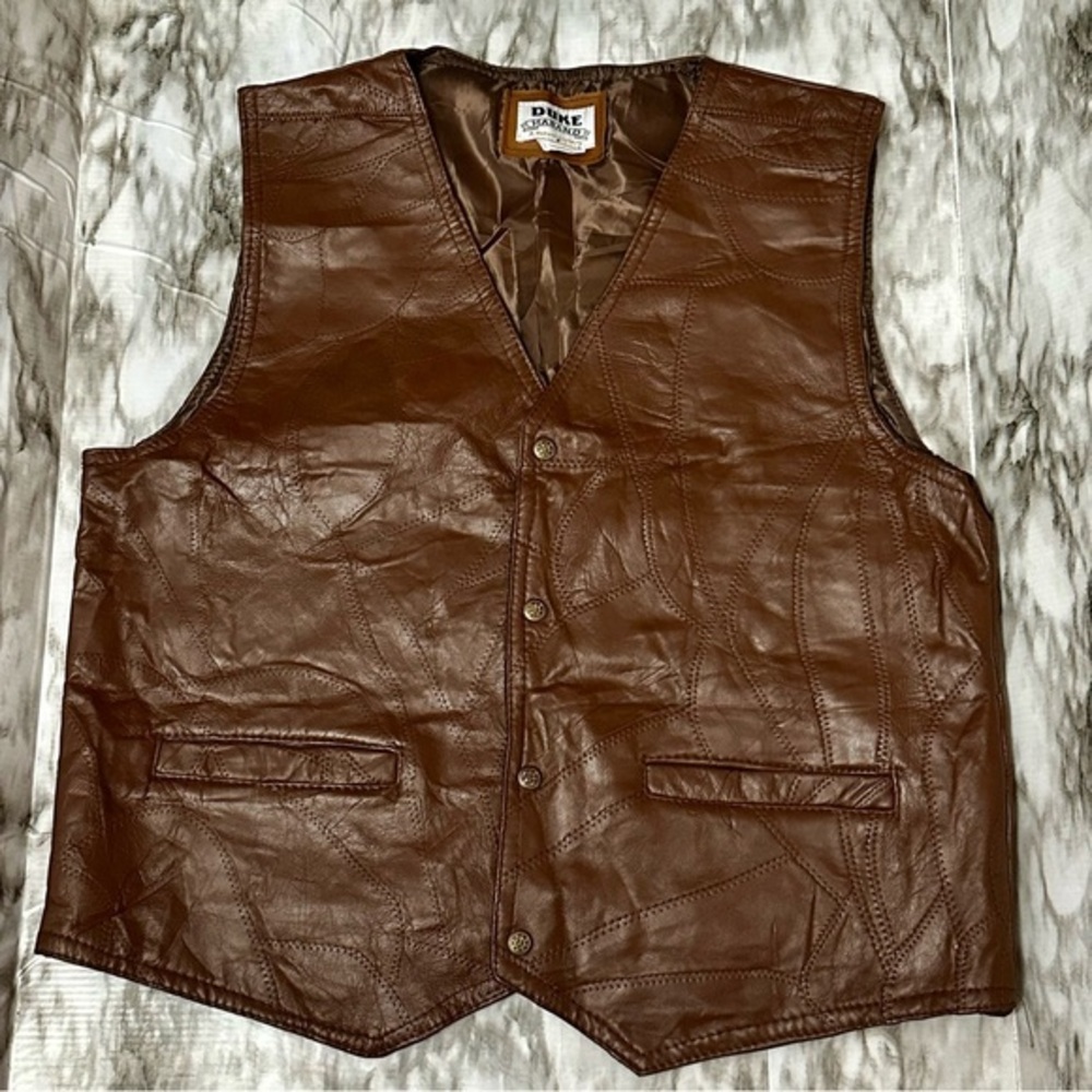 Haband Duke Brown Leather Patchwork Vest 70s  Vibes Hippie Cosplay Cowboy Boho